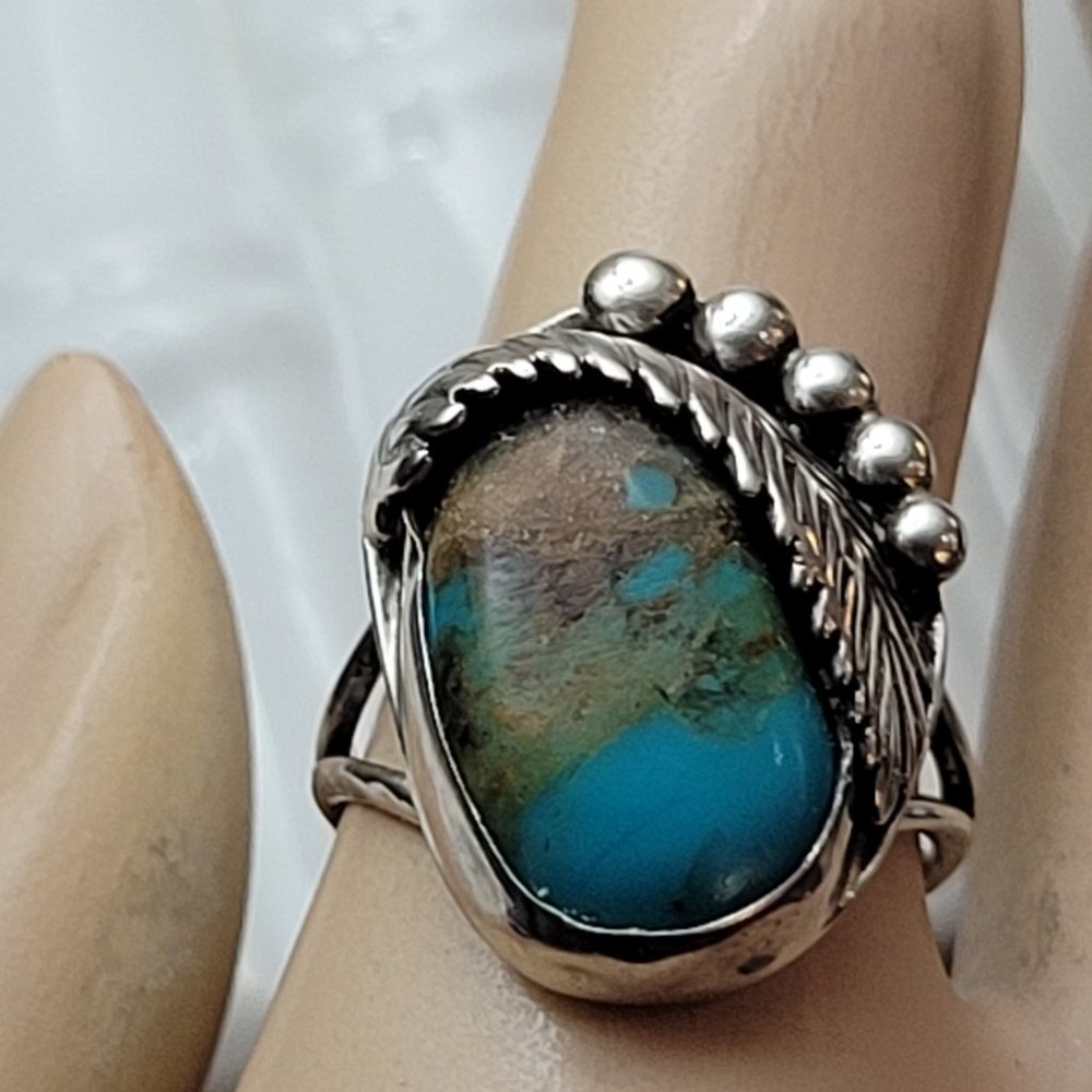Antique Southwest Ring Blue Gem Nevada Turquoise GENUINE NAVAJO ZUNI  ART
